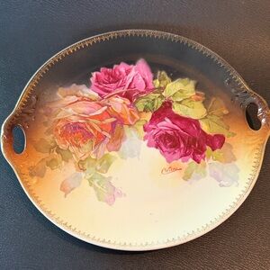Floral Decorative Plate with Handles